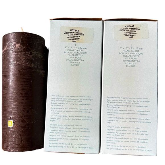 PartyLite Other - Partylite Teakwood and Cardamom 3”x7” retired pillar candles two bundled NIB
